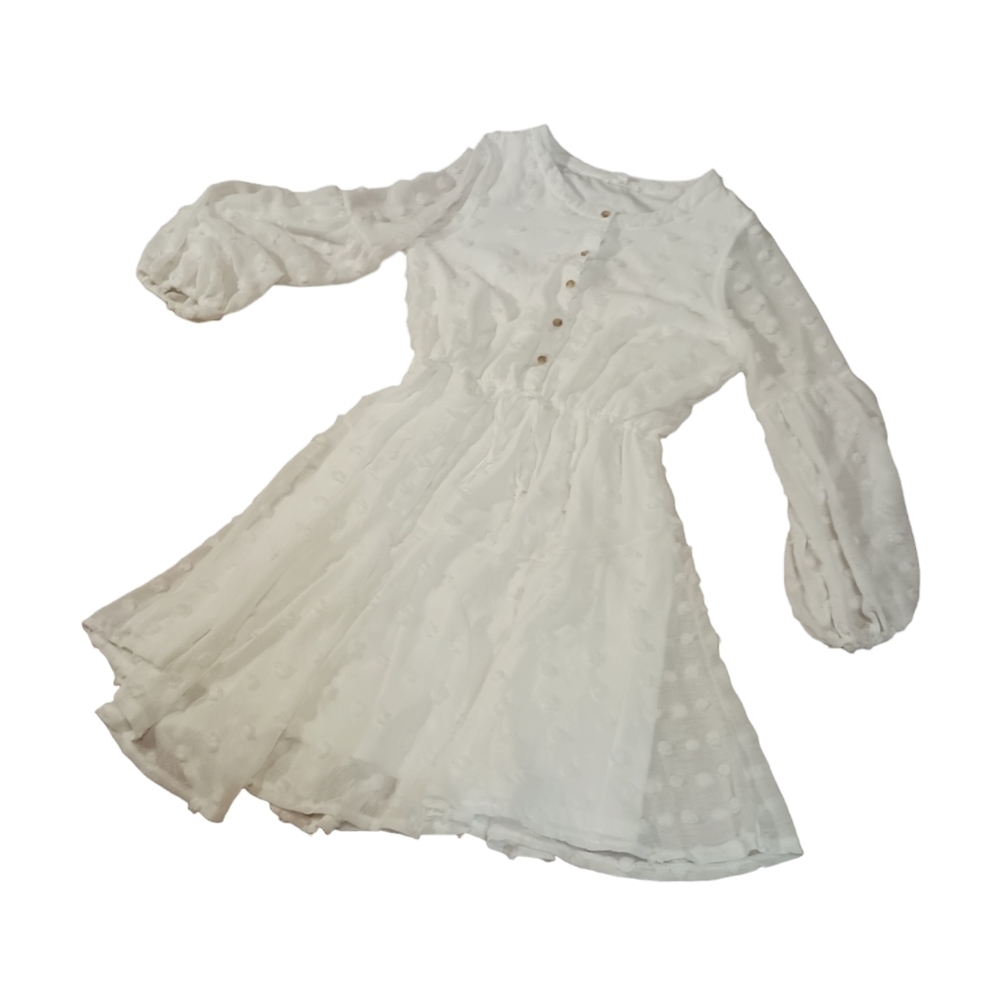 Blu Pepper French Dot White Long Sleeved Dress Small Empire Waist Tiered FAIRY